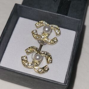 CHANEL Style Gold and Crystal Earrings
